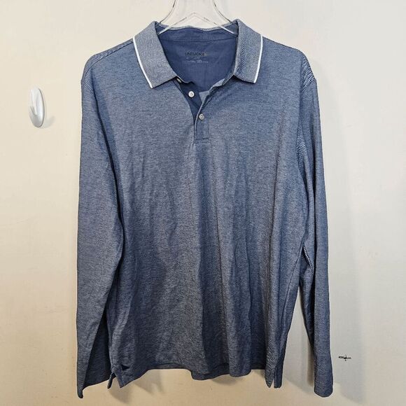 Untuckit Beaux Contrast Collar Long Sleeve Polo Cotton Blend Mens Blue Size Larg - Picture 1 of 4